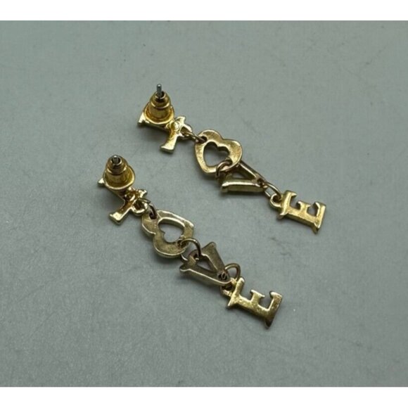 3/$30 Vintage Love Drop Earrings Gold Tone Letter Dangle Pierced Jewelry 1.5" - Picture 7 of 11